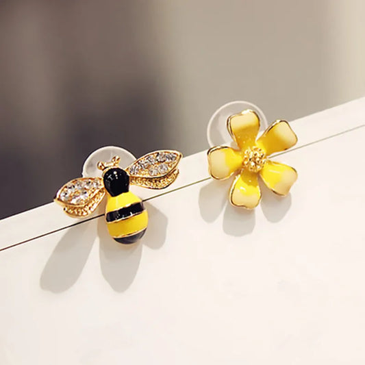 Flower Bee Asymmetric Earrings Women/Girls Gift