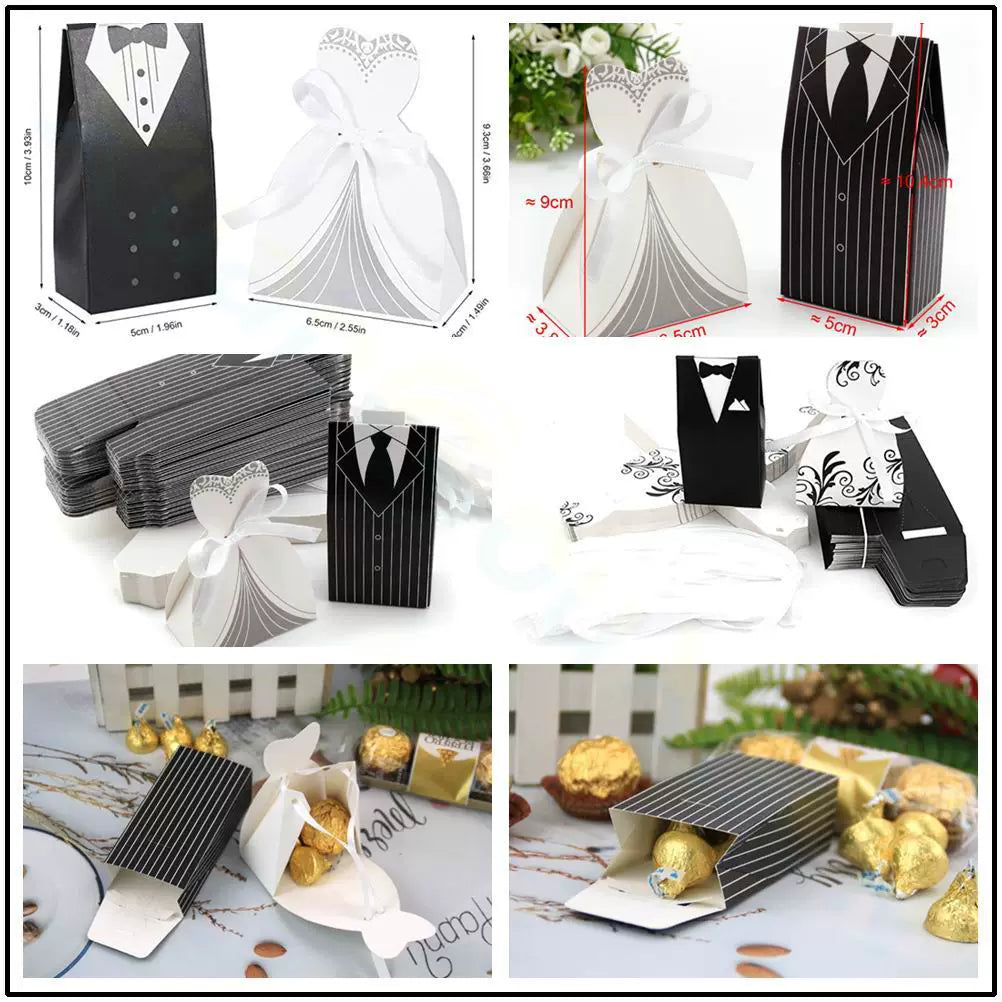 Dovetail Black and White Suit Bride and Groom Wedding Wedding Candies Box, available in different styles