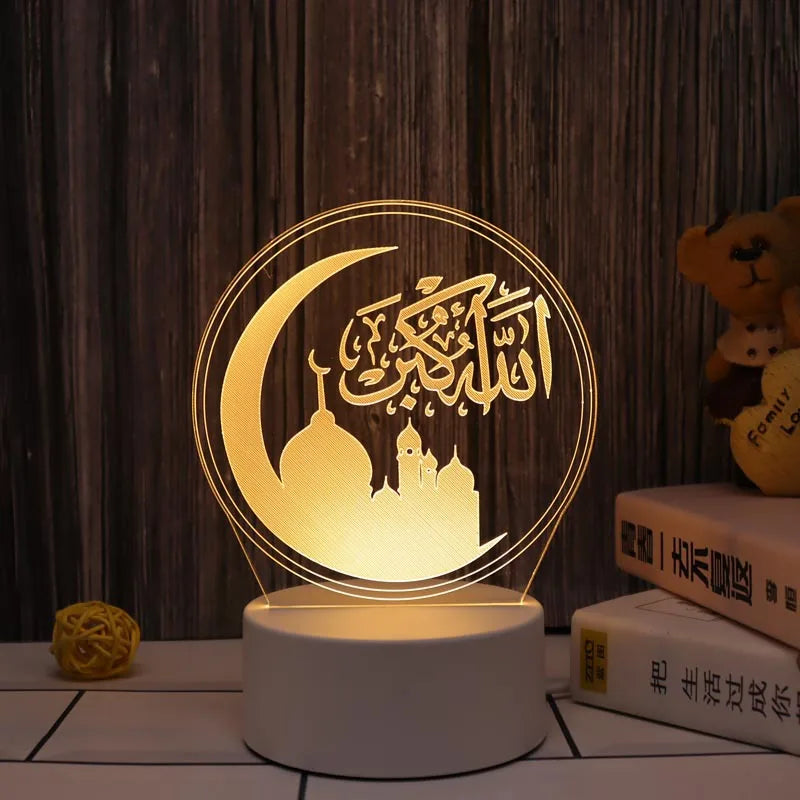 3D LED Night Light Ramadan  Decoration for Home Eid Al Adha Islam Muslim Party Decor Supplies