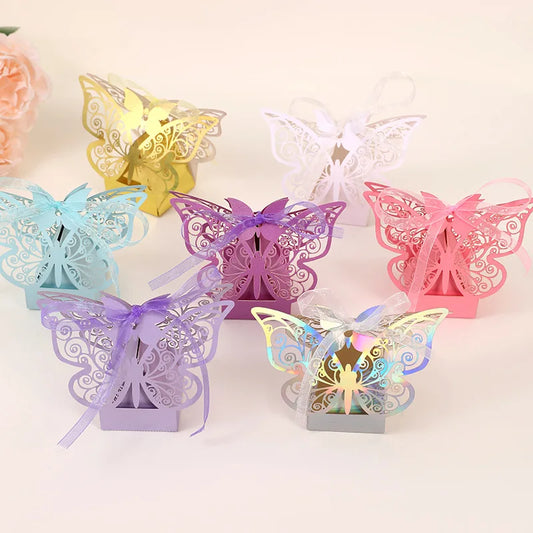 20/50pcs Laser Hollow Butterfly Box for Party Favors for Guest Birthday Wedding Decorations Box
