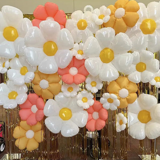 Pink Yellow White Daisy Flower Foil Balloons