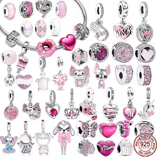 Silver Pink Original  Beads Fit Pandora Bracelet Jewelry