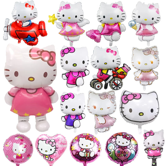 Cartoon Pink Bow Cat Head Hello-Kit&ty-White Theme Birthday Party Decoration Aluminum Film Balloon Set Baby Shower Kid Girl Gift